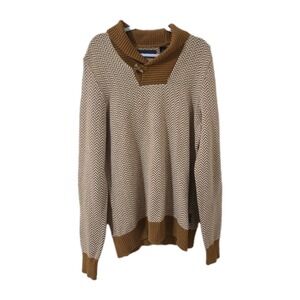 Sean John Men's Cotton Henley Sweter Brown Zig‎ Zag Pattern Size XL